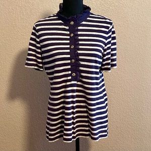 Tory Burch striped polo with ruffle detail